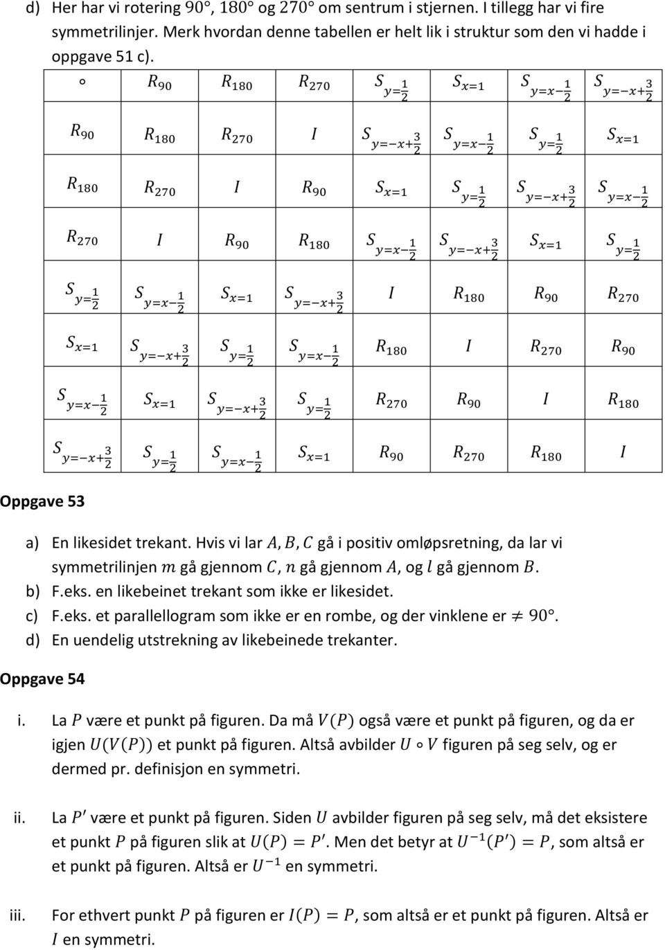 70 S x= S y= x+ S y= S y=x R 80 I R 70 R 90 S y=x S x= S y= x+ S y= R 70 R 90 I R 80 S y= x+ S y= S y=x S x= R 90 R 70 R 80 I Oppgave 5 a) En likesidet trekant.