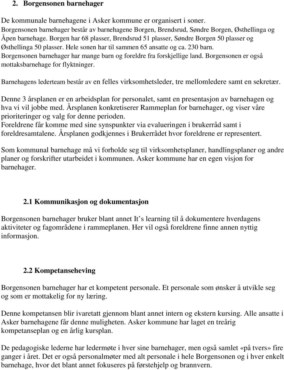 Borgensonen barnehager har mange barn og foreldre fra forskjellige land. Borgensonen er også mottaksbarnehage for flyktninger.