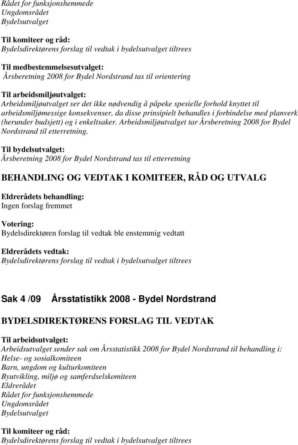 Arbeidsmiljøutvalget tar Årsberetning 2008 for Bydel Nordstrand til etterretning.