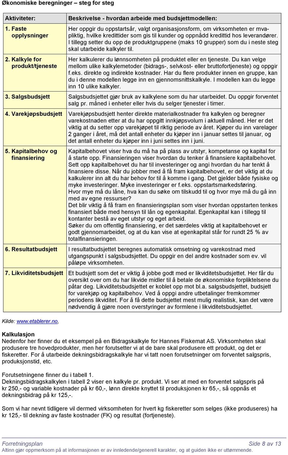 kunder og oppnådd kredittid hos leverandører. I tillegg setter du opp de produktgruppene (maks 10 grupper) som du i neste steg skal utarbeide kalkyler til.