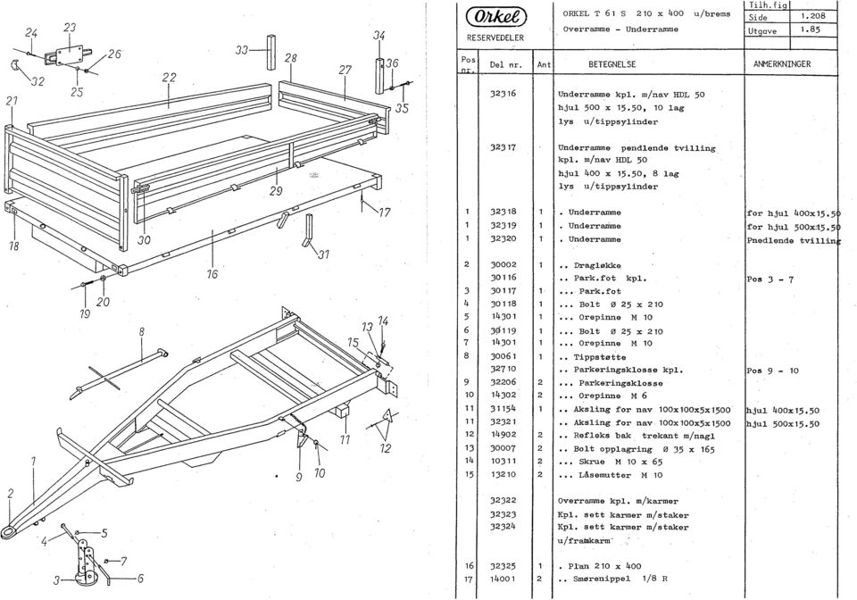 50, 8 lag lys u/tippsylinder 78 3318 3319 330 Underramme Underrariune Underramme for hjul 400x15.5 for hjul 500x;15.