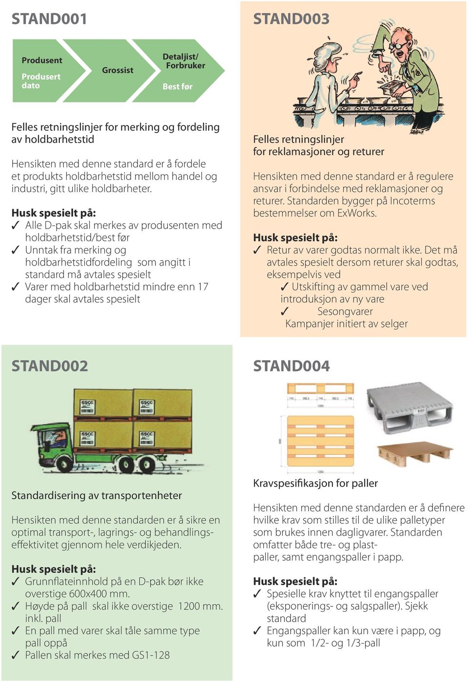 Alle D-pak skal merkes av produsenten med holdbarhetstid/best før Unntak fra merking og holdbarhetstidfordeling som angitt i standard må avtales spesielt Varer med holdbarhetstid mindre enn 17 dager