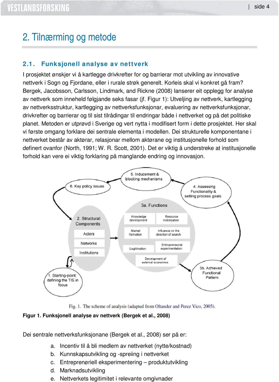 Korleis skal vi konkret gå fram? Bergek, Jacobsson, Carlsson, Lindmark, and Rickne (2008) lanserer eit opplegg for analyse av nettverk som inneheld følgjande seks fasar (jf.