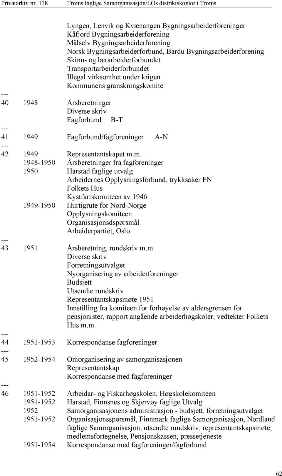 Fagforbund/fagforeninger A-N 42 1949 Representantskapet m.