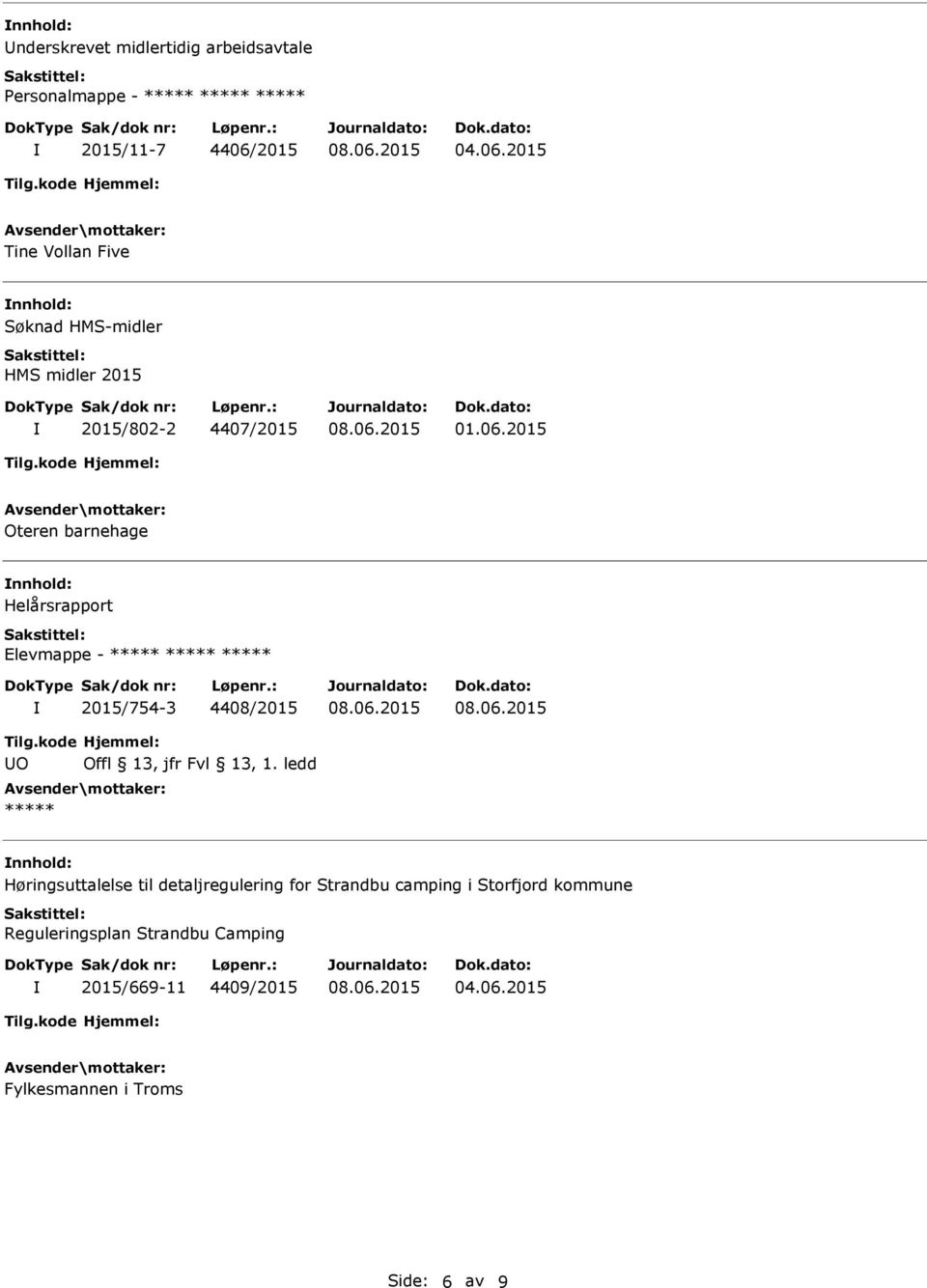 2015 Tine Vollan Five Søknad HMS-midler HMS midler 2015 2015/802-2 4407/2015 01.06.