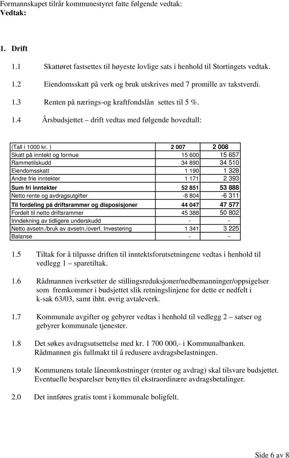 ) 2 007 2 008 Skatt på inntekt og formue 15 600 15 657 Rammetilskudd 34 890 34 510 Eiendomsskatt 1 190 1 328 Andre frie inntekter 1 171 2 393 Sum fri inntekter 52 851 53 888 Netto rente og