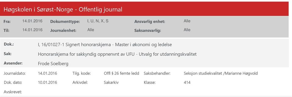 utdanningskvalitet Frode Soelberg Offl 26 femte ledd Seksjon