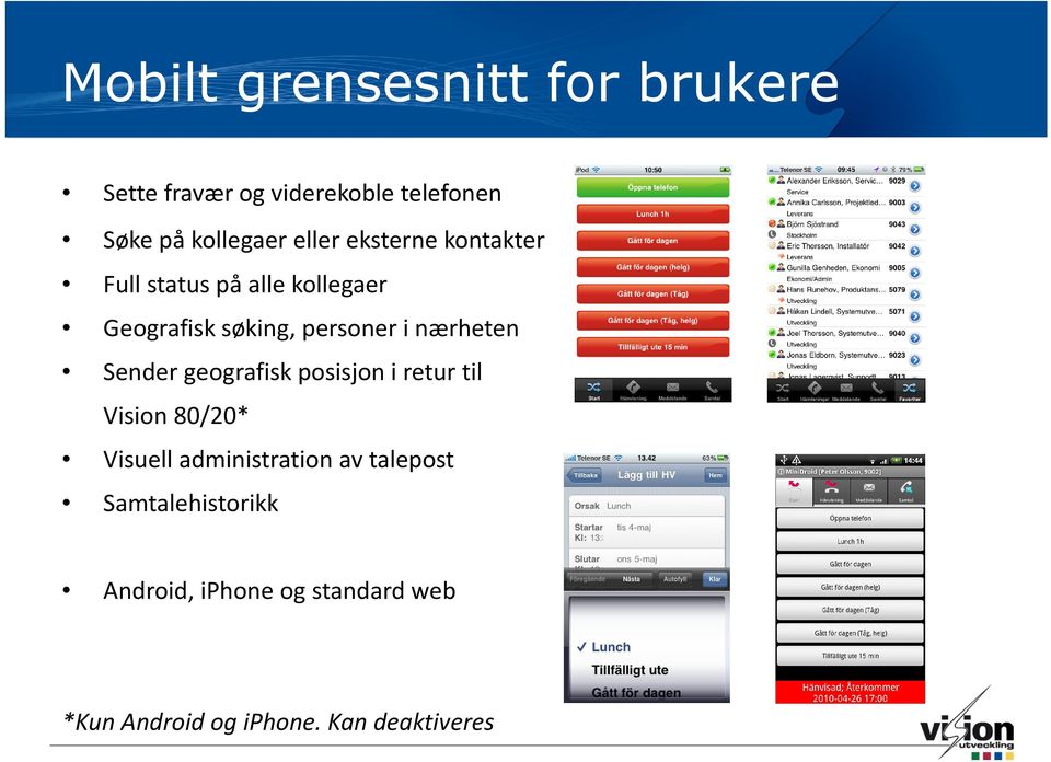 nærheten Sender geografisk posisjon i retur til Vision 80/20* Visuell administration av