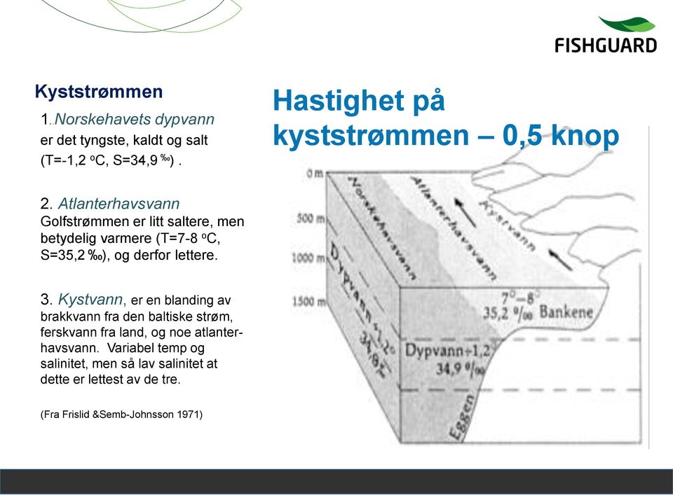 Atlanterhavsvann Golfstrømmen er litt saltere, men betydelig varmere (T=7-8 o C, S=35,2 ), og derfor lettere. 3.