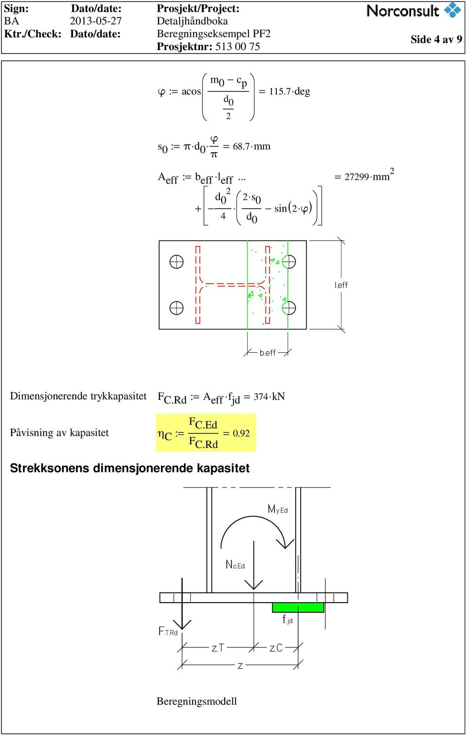 eff Dimensjonerende trykkapasitet F C.Rd : A eff f jd F C.