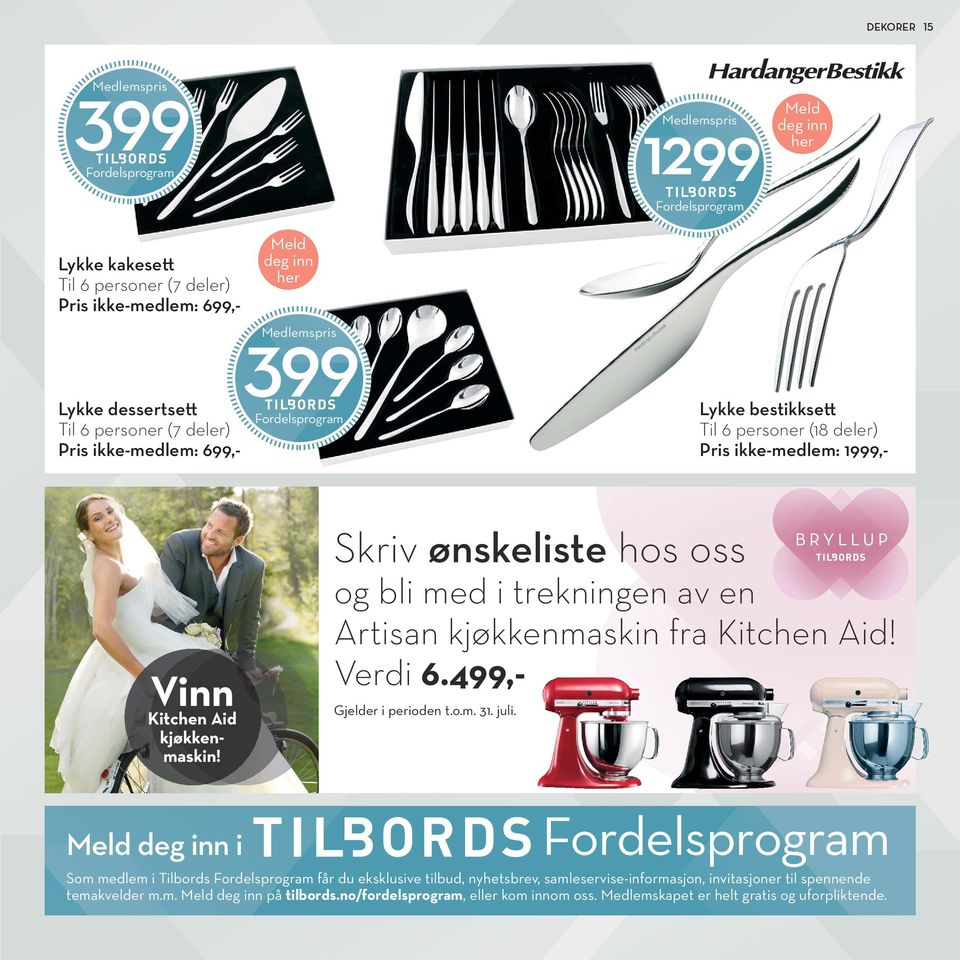 Skriv ønskeliste hos oss og bli med i trekningen av en Artisan kjøkkenmaskin fra Kitchen Aid! Verdi 6.499,- Gjelder i perioden t.o.m. 31. juli.