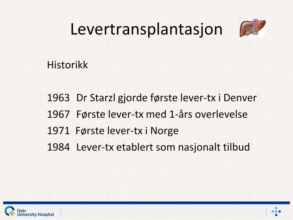 lever-tx med 1-års overlevelse 1971 Første