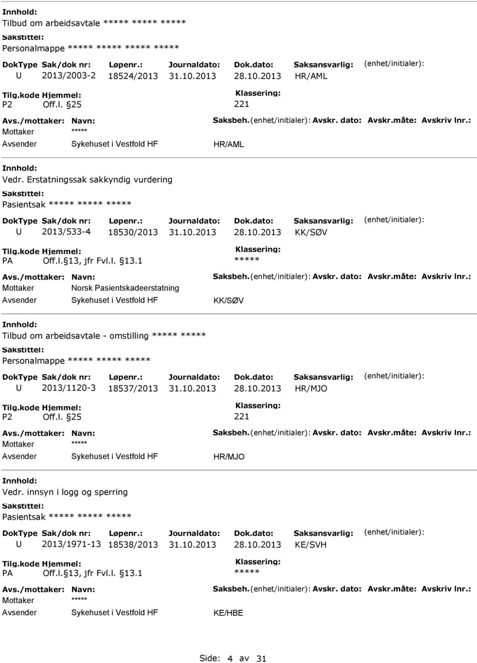 Pasientskadeerstatning KK/SØV nnhold: Tilbud om arbeidsavtale - omstilling 2013/1120-3