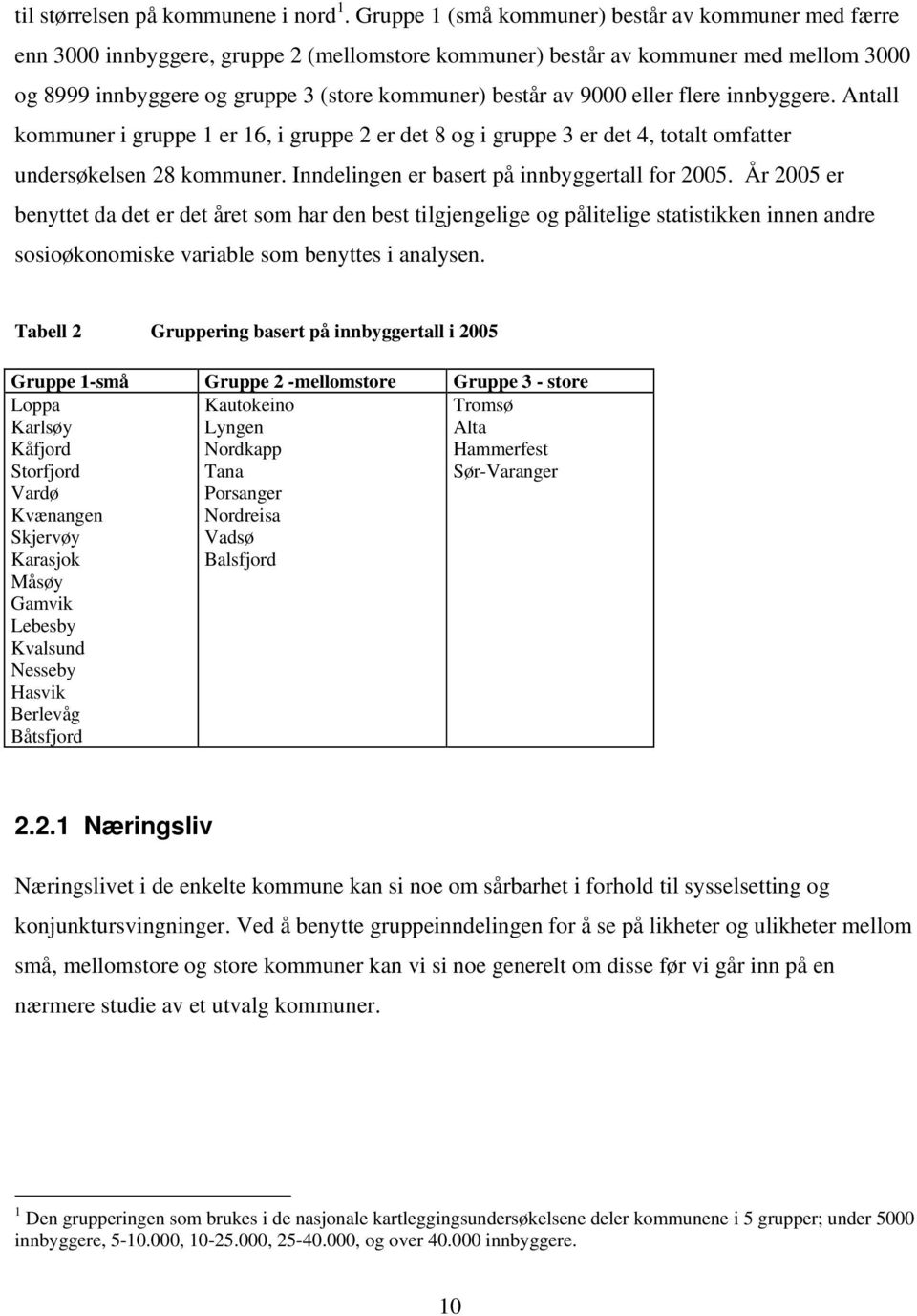 9000 eller flere innbyggere. Antall kommuner i gruppe 1 er 16, i gruppe 2 er det 8 og i gruppe 3 er det 4, totalt omfatter undersøkelsen 28 kommuner. Inndelingen er basert på innbyggertall for 2005.