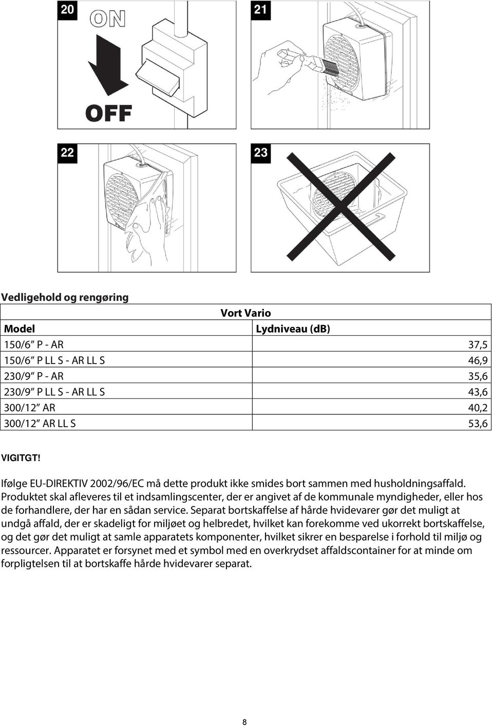 Produktet skal afleveres til et indsamlingscenter, der er angivet af de kommunale myndigheder, eller hos de forhandlere, der har en sådan service.