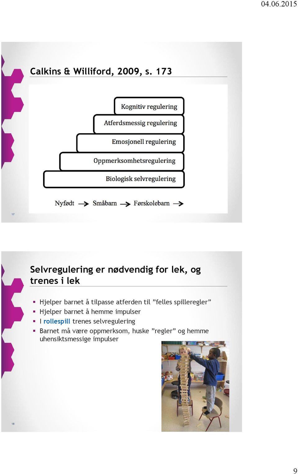 barnet å tilpasse atferden til felles spilleregler Hjelper barnet å hemme