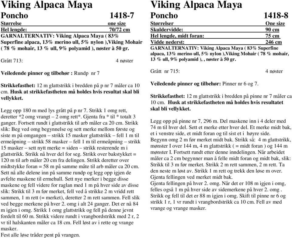 Strikkefasthet: 12 m glattstrikk i bredden på p nr 7 måler ca 10 cm. Husk at strikkefastheten må holdes hvis resultat skal bli Legg opp 180 m med lys grått på p nr 7.