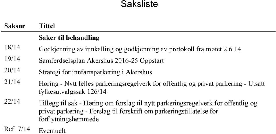 parkeringsregelverk for offentlig og privat parkering - Utsatt fylkesutvalgssak 126/14 22/14 Tillegg til sak - Høring om forslag