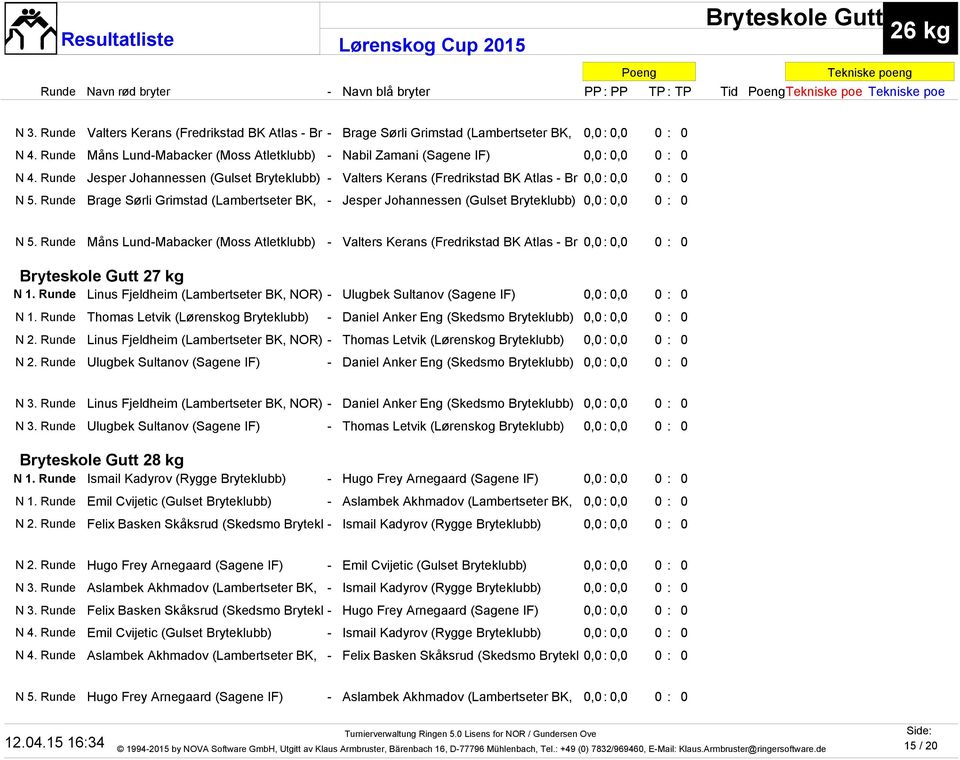 Runde Brage Sørli Grimstad (Lambertseter BK, - Jesper Johannessen (Gulset Bryteklubb) 0,0: 0,0 0 : 0 N 5.