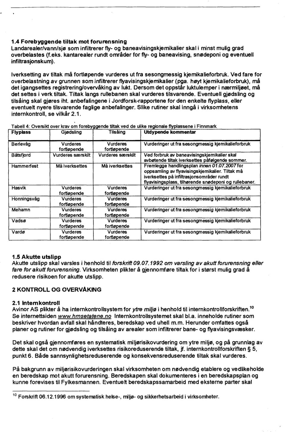 Ved fare for overbelastning av grunnen som infiltrerer fyavisingskjemikalier (pga. høyt kjemikalieforbruk), må det igangsettes registreringlovervåking av lukt.