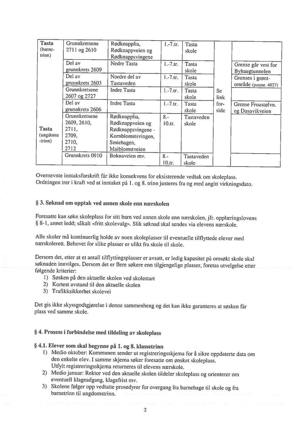 3) Skolene følger opp vedtatte prosedyrer for overgang fra barnehage til skole og fra Utfylt registreringsskjema returneres til elevens nærskole. eventuell klageadgang, klagefrist mv.