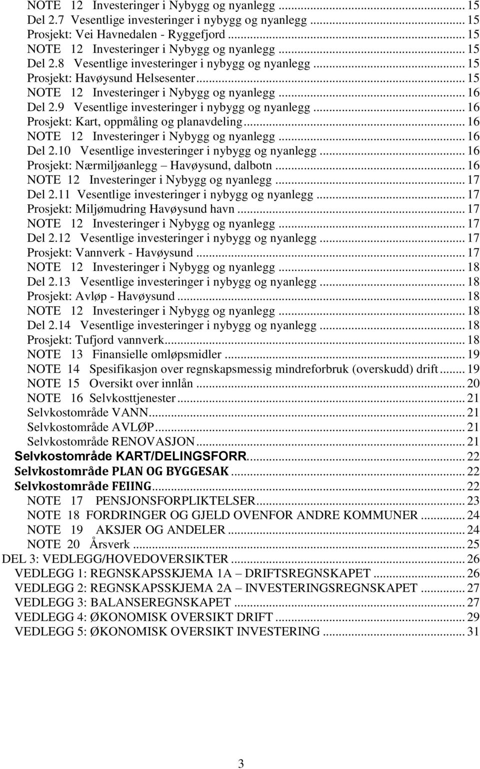 9 Vesentlige investeringer i nybygg og nyanlegg... 16 Prosjekt: Kart, oppmåling og planavdeling... 16 NOTE 12 Investeringer i Nybygg og nyanlegg... 16 Del 2.