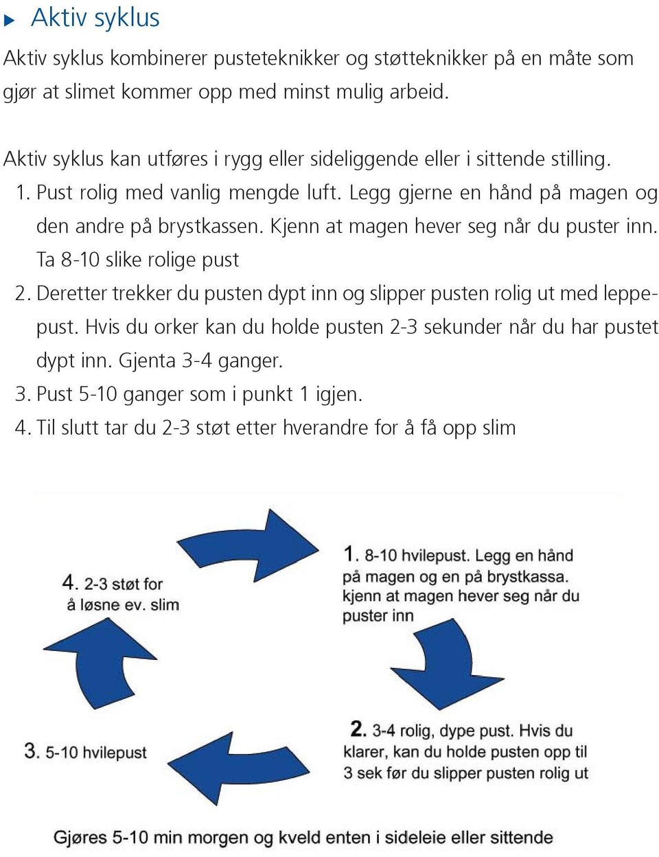 Legg gjerne en hånd på magen og den andre på brystkassen. Kjenn at magen hever seg når du puster inn. Ta 8-10 slike rolige pust 2.