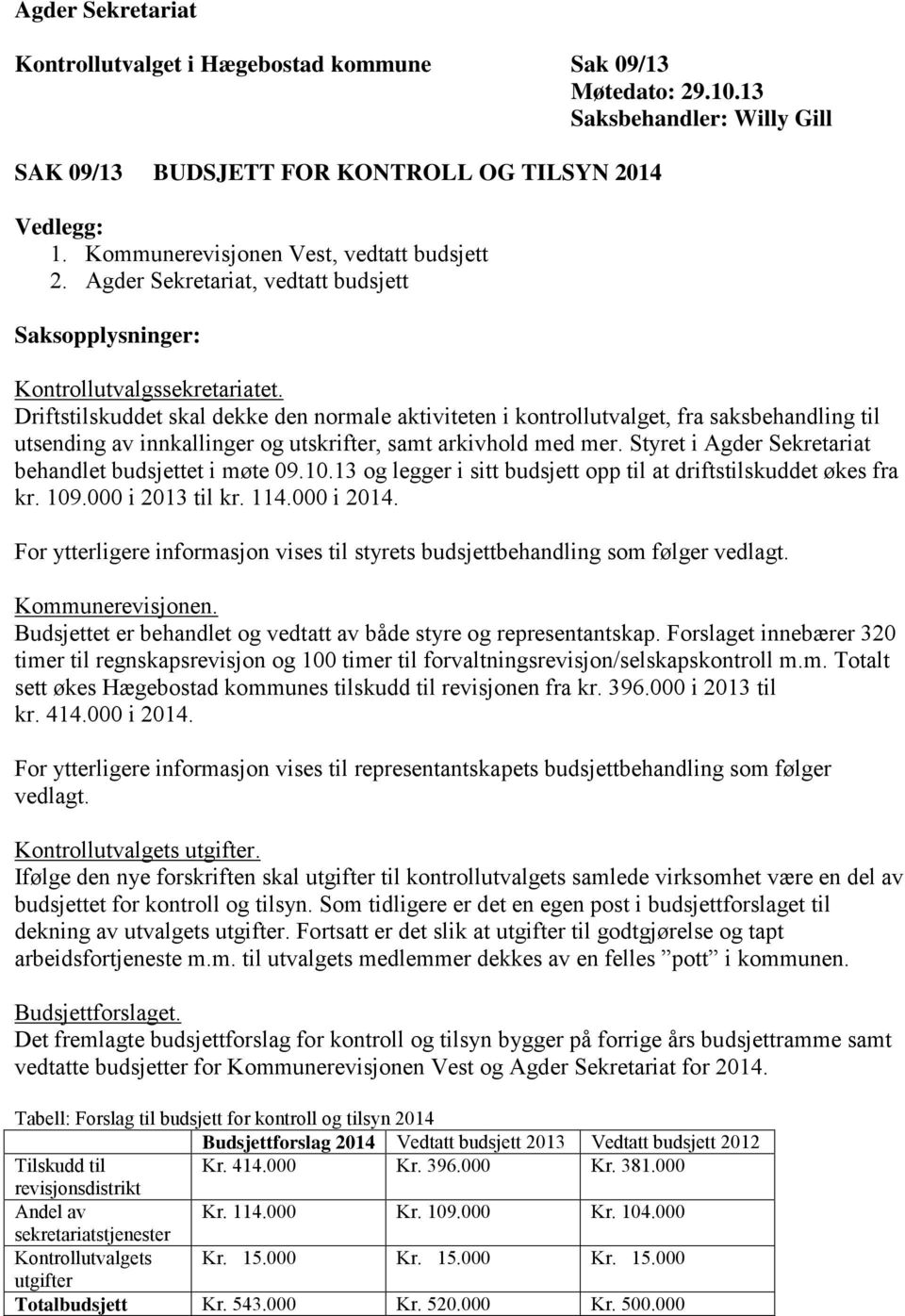 Driftstilskuddet skal dekke den normale aktiviteten i kontrollutvalget, fra saksbehandling til utsending av innkallinger og utskrifter, samt arkivhold med mer.