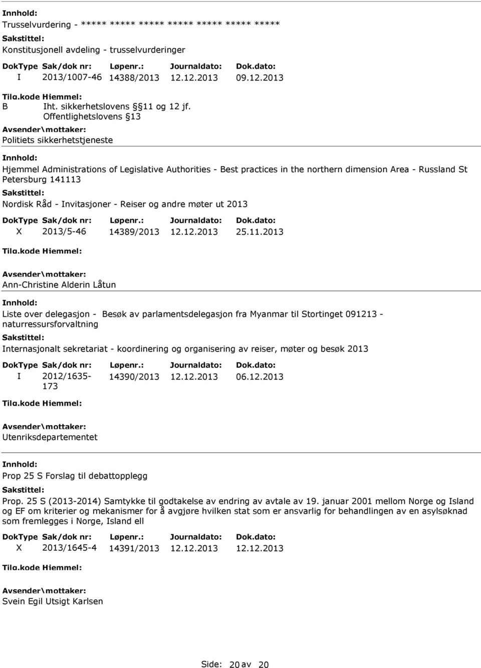 nvitasjoner - Reiser og andre møter ut 2013 2013/5-46 14389/2013 25.11.