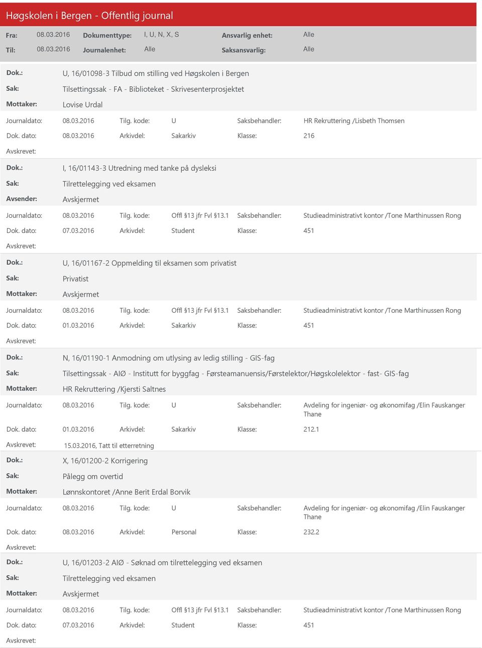 Studieadministrativt kontor /Tone Marthinussen Rong Dok. dato: 01.03.