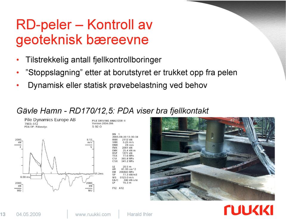 fra pelen Dynamisk eller statisk prøvebelastning ved behov Gävle Hamn -