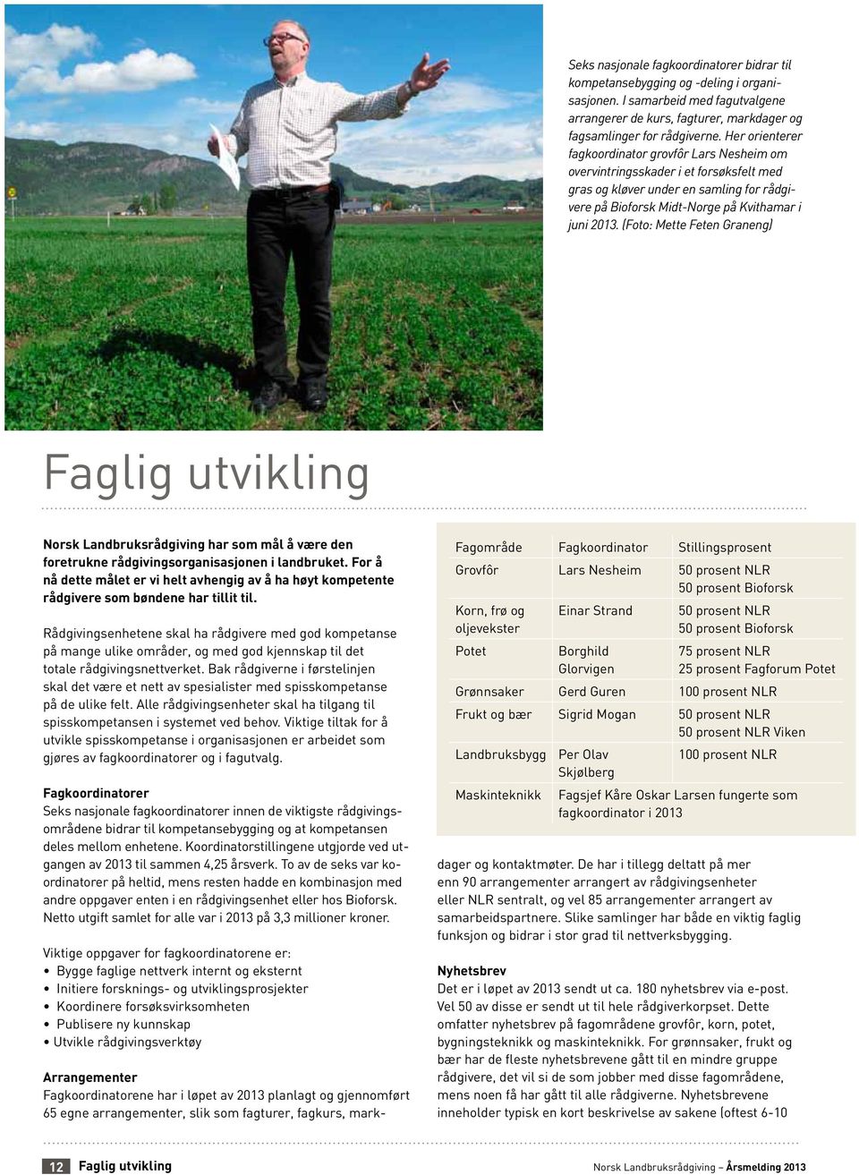 (Foto: Mette Feten Graneng) Faglig utvikling Norsk Landbruksrådgiving har som mål å være den foretrukne rådgivingsorganisasjonen i landbruket.
