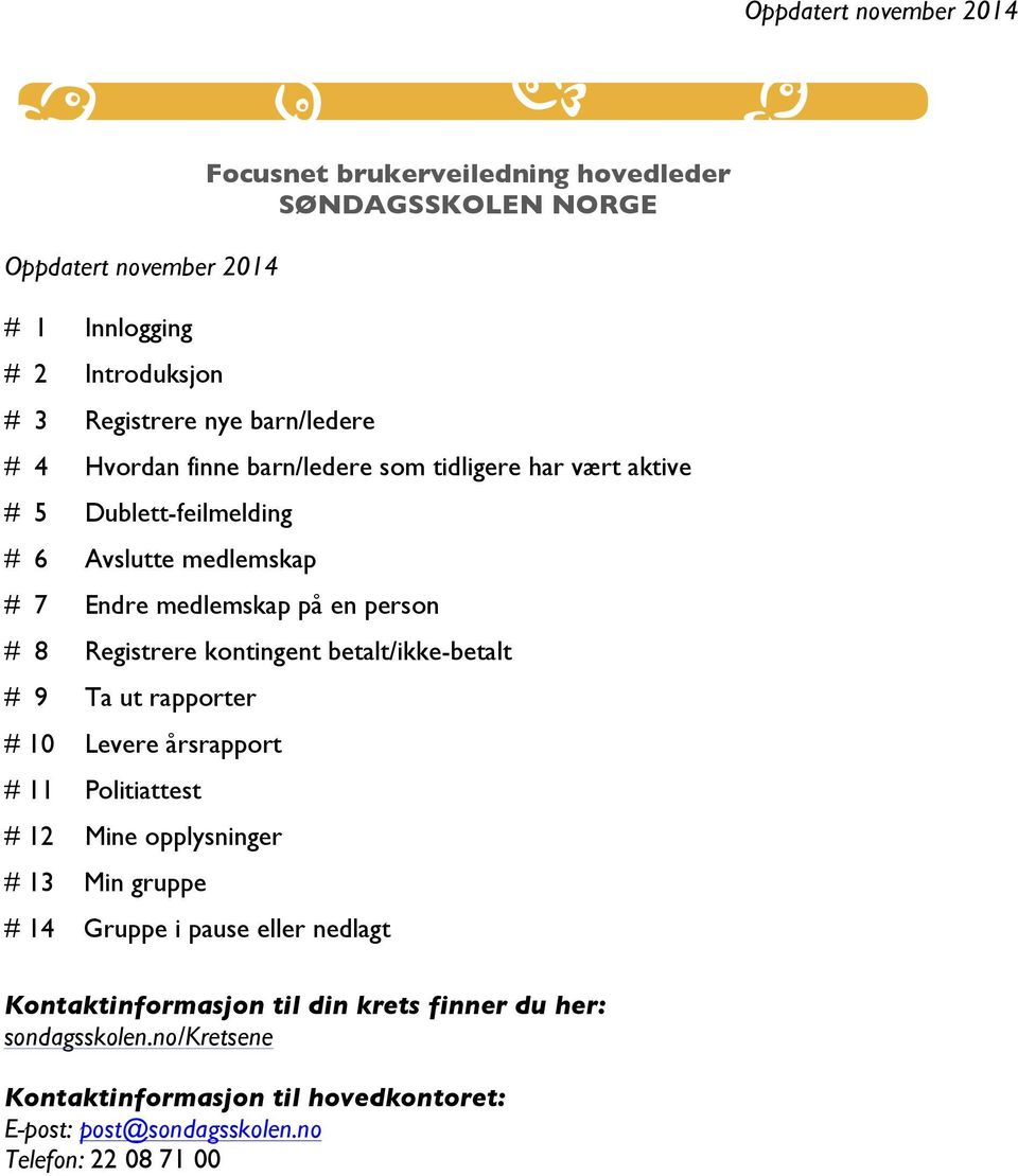 kontingent betalt/ikke-betalt # 9 Ta ut rapporter # 10 Levere årsrapport # 11 Politiattest # 12 Mine opplysninger # 13 Min gruppe # 14 Gruppe i pause eller