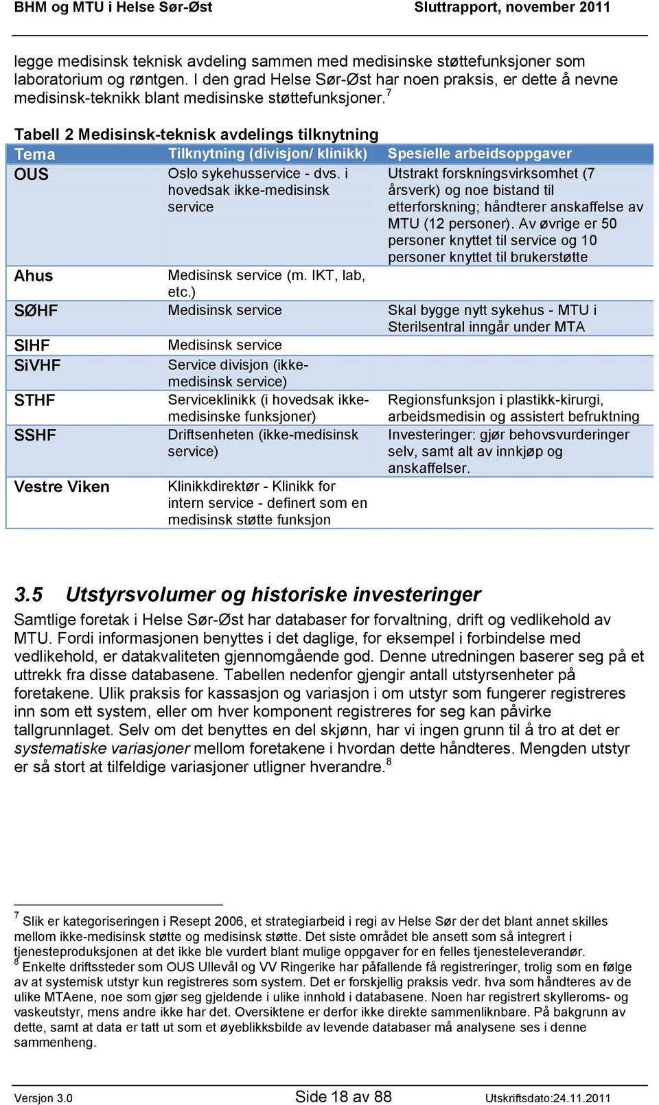 7 Tabell 2 Medisinsk-teknisk avdelings tilknytning Tema Tilknytning (divisjon/ klinikk) Spesielle arbeidsoppgaver OUS Oslo sykehusservice - dvs.