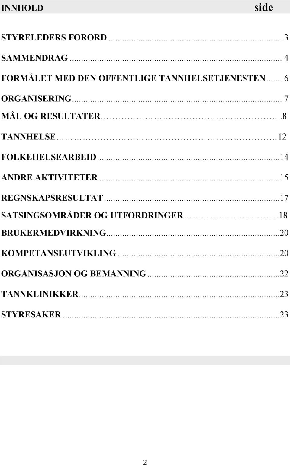 .8 TANNHELSE 12 FOLKEHELSEARBEID...14 ANDRE AKTIVITETER...15 REGNSKAPSRESULTAT.