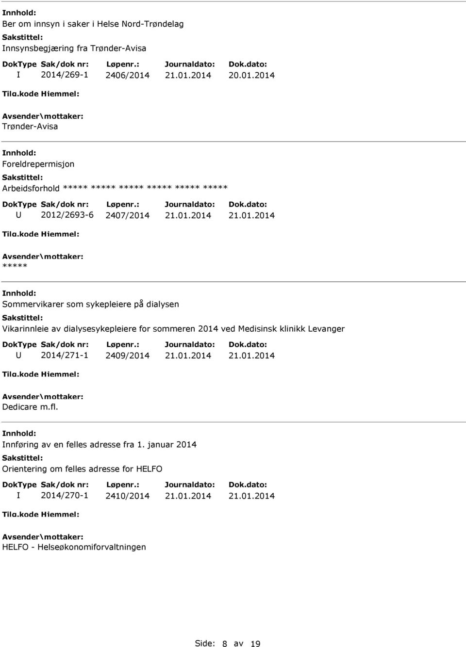 dialysesykepleiere for sommeren 2014 ved Medisinsk klinikk Levanger 2014/271-1 2409/2014 Dedicare m.fl.