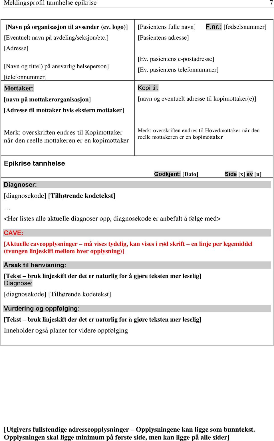 : [fødselsnummer] [Pasientens adresse] [Ev. pasientens e-postadresse] [Ev.