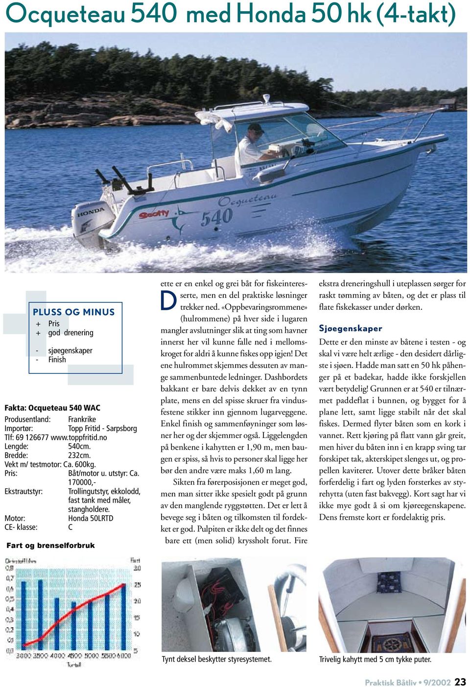 Motor: Honda 50LRTD ette er en enkel og grei båt for fiskeinteresserte, men en del praktiske løsninger D trekker ned.