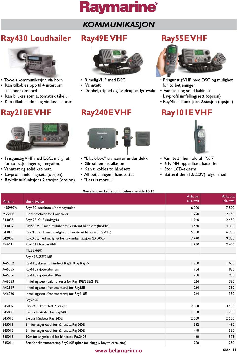 (opsjon) RayMic fullfunksjons 2.stasjon (opsjon) Ray218E VHF Ray240E VHF Ray101E VHF Prisgunstig VHF med DSC, mulighet for to betjeninger og megafon. Vanntett og solid kabinett.