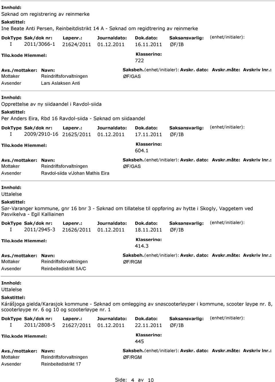 11.2011 604.1 Avs./mottaker: Navn: Saksbeh. Avskr. dato: Avskr.måte: Avskriv lnr.