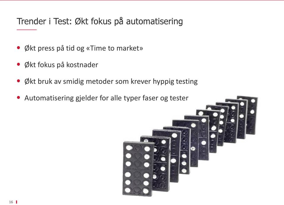 bruk av smidig metoder som krever hyppig testing