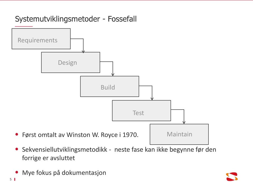 Maintain Sekvensiellutviklingsmetodikk - neste fase kan