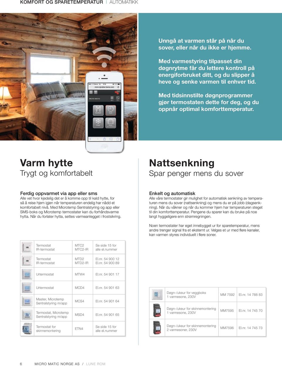 Med tidsinnstilte døgnprogrammer gjør termostaten dette for deg, og du oppnår optimal komforttemperatur.