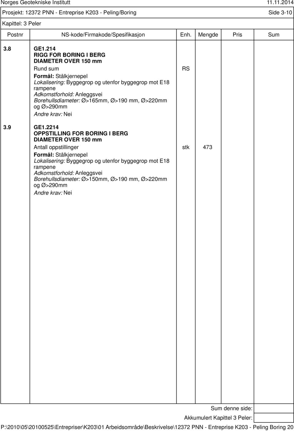 Borehullsdiameter: Ø>165mm, Ø>190 mm, Ø>220mm og Ø>290mm Nei RS 3.9 GE1.