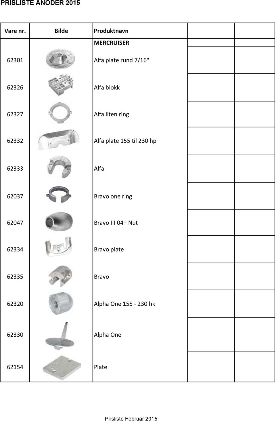 blokk 62327 Alfa liten ring 62332 Alfa plate 155 til 230 hp 62333