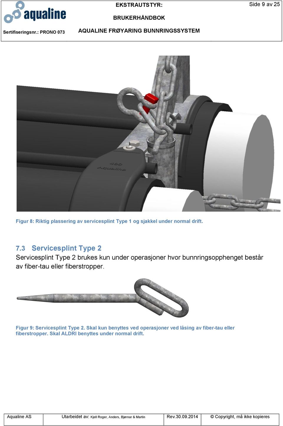 bunnringsopphenget består av fiber-tau eller fiberstropper. Figur 9: Servicesplint Type 2.