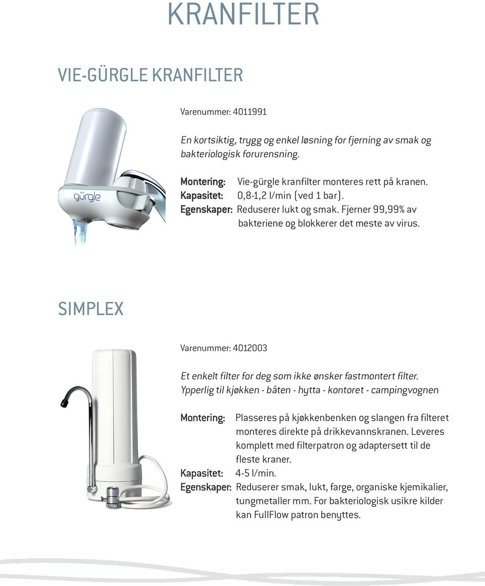 SIMPLEX Varenummer: 4012003 Et enkelt filter for deg som ikke ønsker fastmontert filter.