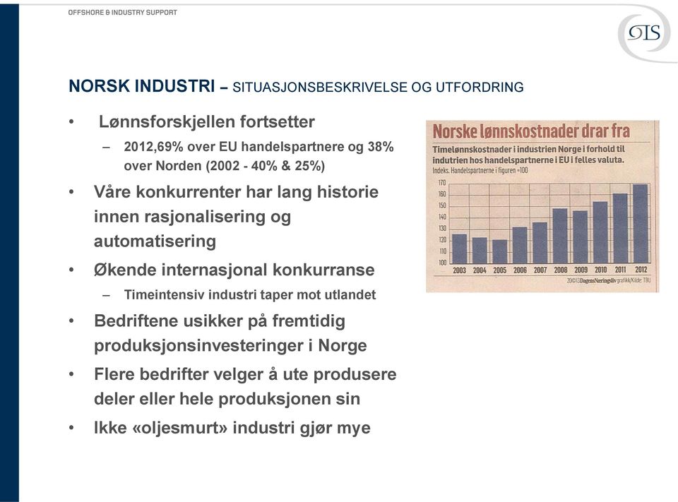 internasjonal konkurranse Timeintensiv industri taper mot utlandet Bedriftene usikker på fremtidig