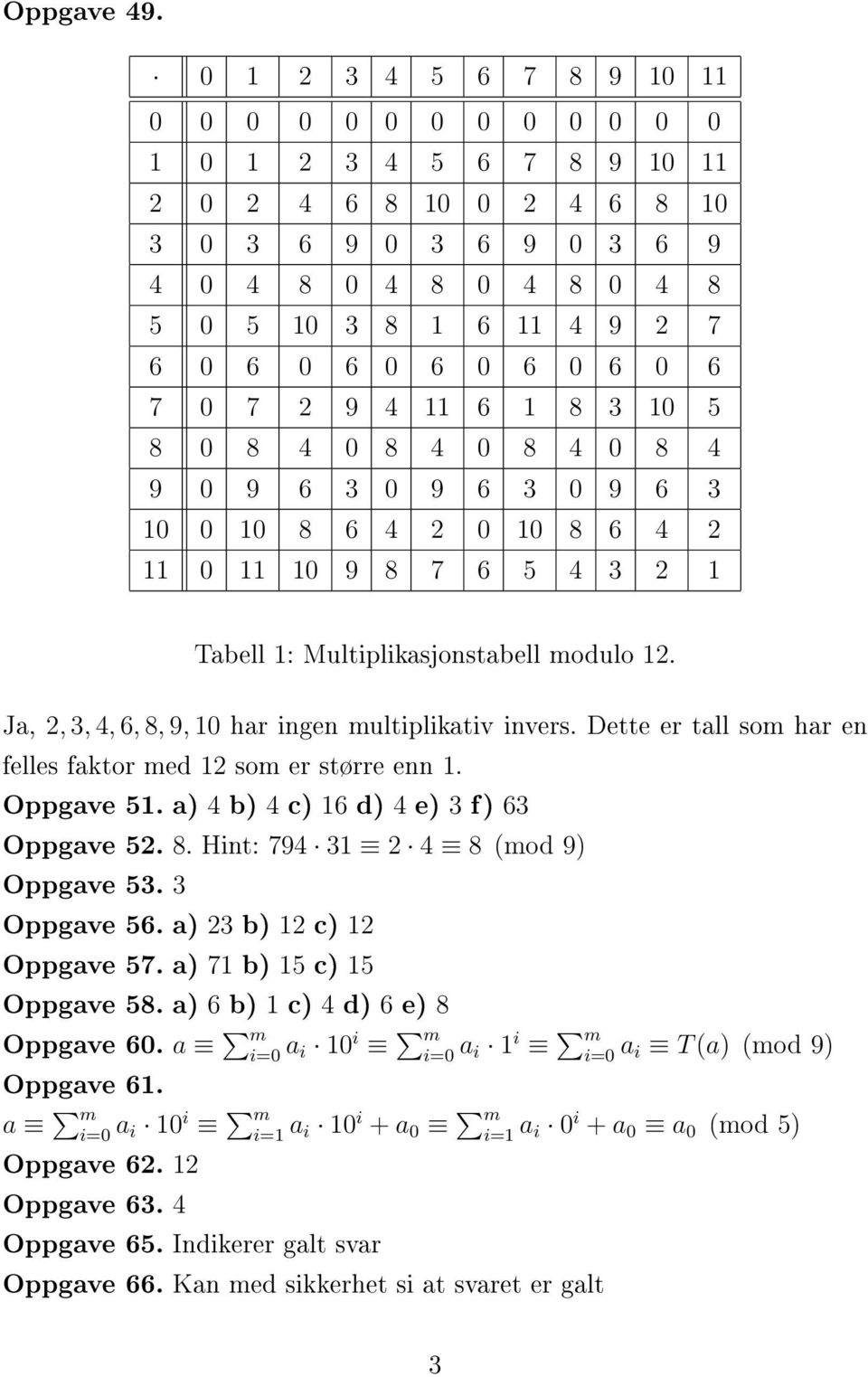 6 0 6 0 6 0 6 7 0 7 2 9 4 11 6 1 8 3 10 5 8 0 8 4 0 8 4 0 8 4 0 8 4 9 0 9 6 3 0 9 6 3 0 9 6 3 10 0 10 8 6 4 2 0 10 8 6 4 2 11 0 11 10 9 8 7 6 5 4 3 2 1 Tabell 1: Multiplikasjonstabell modulo 12.