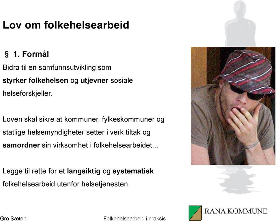 Loven skal sikre at kommuner, fylkeskommuner og statlige helsemyndigheter setter i verk tiltak og